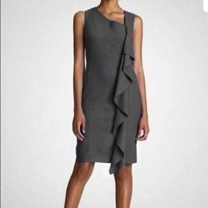 Tory Burch Taletta Wool Sleeveless Ruffle Asymmetric Shift Dress Grey Large